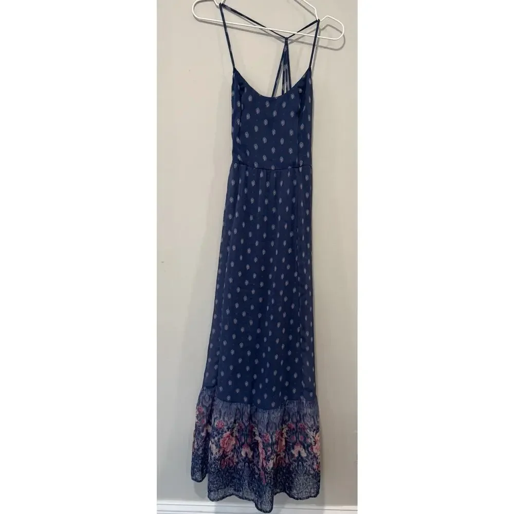 Abercrombie Fitch Maxi Dress Small Navy Floral V Neck nWT 1729